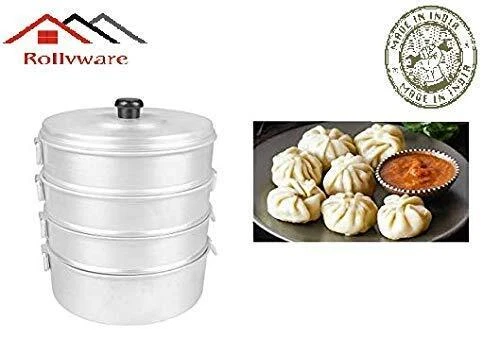 4-Tier Aluminium Full Size Momos Steamer (5 Ltr, Silver) with Handles, Durable - Image 3 of 4