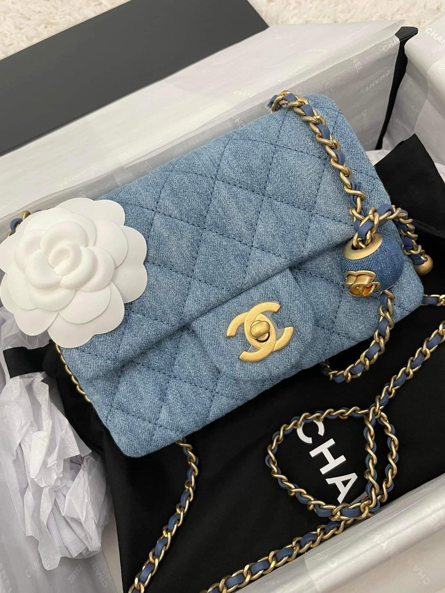 Chanel Pearl Crush Mini Square Flap Bag Denim Gold Hardware | eBay