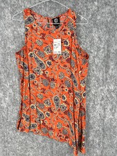 Bobeau Floral Women Round Neck Sleeveless Rayon Side Cut Mini Dress Orange Small