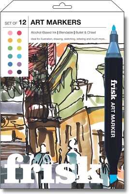 Frisk Art Markers - Twin Tip (Bullet & Chisel) - Set of 12