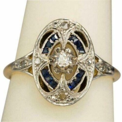 14K 2-Tone Gold Over 2CT Round Cut Diamond Antique Vintage Art Deco Jewelry Ring