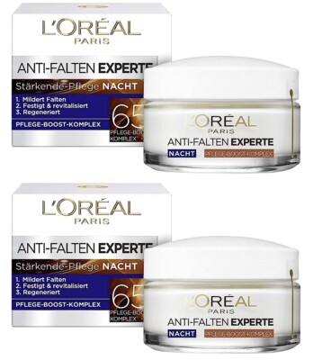  Loreal Anti Falten Experte 65+ Gesicht Feuchtigkeit Pflege Nacht Creme 2x 50ml 