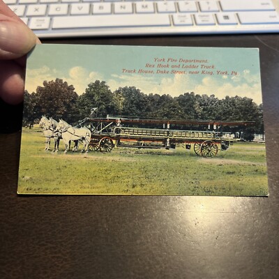 Vintage Postcard RPPC York, Pennsylvania (PA) Fire Dept. Rex Hook & Ladder Truck