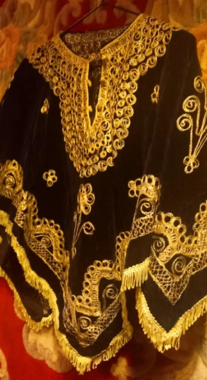 Black and Gold Velour Poncho Cape; size 10 - 12. Never worn.