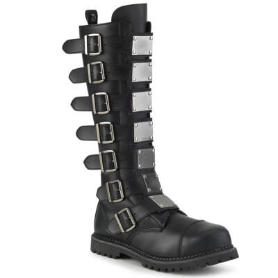 Black Leather Goth Buckle Combat Steel Toe Knee High Burning Man