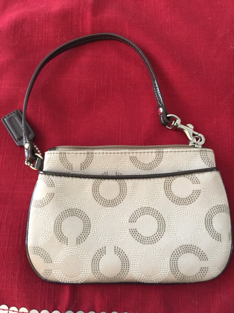Coach Wristlet Khaki with Brown Leather trim NWNT