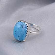 Blue Turquoise Gemstone Ring,925 Sterling Silver,Handmade Ring,Promise Ring,Gift
