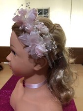 Flower girls headband white pearls with pink flowers. Could Be For Wedding