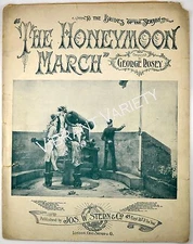 The Honeymoon March Art By Outin Sheet Music  1894 Cannon gun Military art 