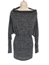 FASHION NOVA Womens Sheath Mini Sweater Dress Size S Long Sleeve Boat Neck Gray