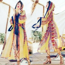 Damen Chiffon Strickjacke Lang Boho Locker Strand Kimono Sommer Sonnenschutz NR9