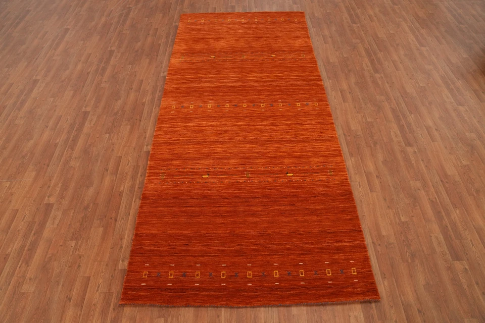 Alfombra Gabbeh tradicional color óxido alfombra de lana anudada a mano 5x12 pies Foto 2 de 4