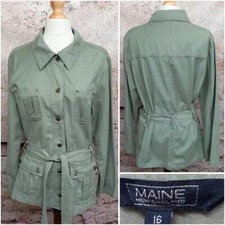 Debenhams Utility Type Jacket & Tie Belt Maine New England Sage Green Size 16