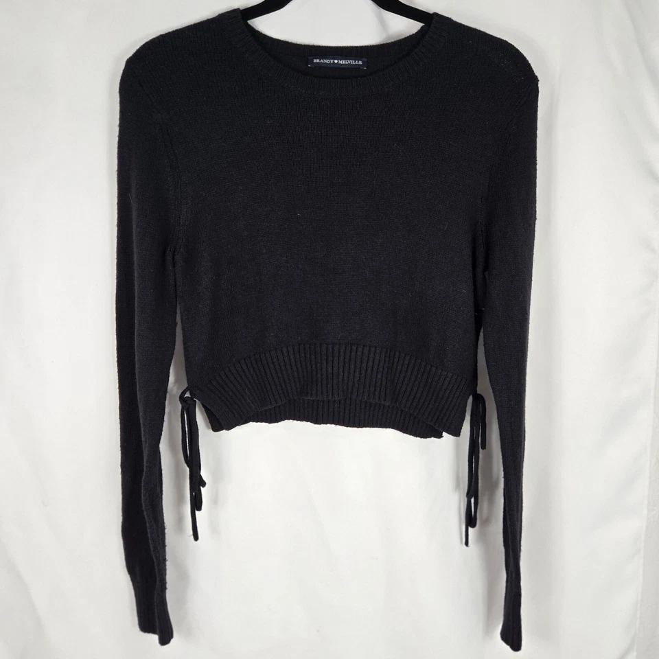 Suéter tejido Brandy Melville recortado lazo lateral manga larga pequeño mezcla de lana Foto 2 de 4