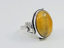 Vintage Egg Yolk Amber Butterscotch Sterling Silver 925 Womens Ring Size 7.25