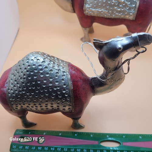 Vintage Metal Camel Silver Tone with Red Leather Desert Camel Pair Decorative - Picture 18 of 20