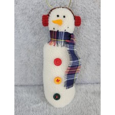 Cute Plush Snowman Christmas Ornament Hanging Decor Red Earmuffs Plaid Scarf
