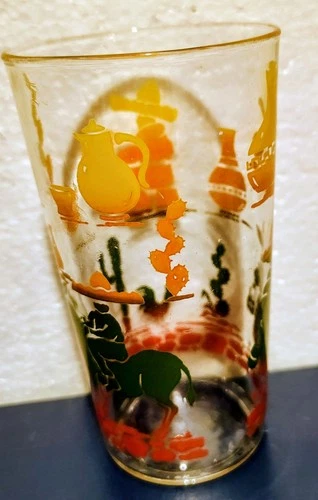 1 Vtg Fiesta Go Along Tumblers Southwestern Ombré MCM Cactus Donkey Sombrero