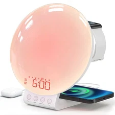 Alarm Clock with Wireless Charger, White Noise Machine, Night Light