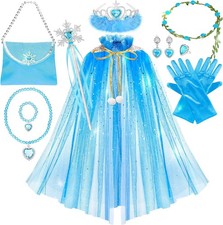 12Pcs Princess Cape Dress Up Clothes for Girls 3-8 Years Birthday Gift Blue