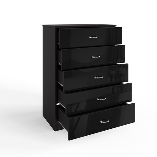5 Drawer Chest of Drawers Matt Frame Black High Gloss Large Tall Bedroom - Picture 8 of 9