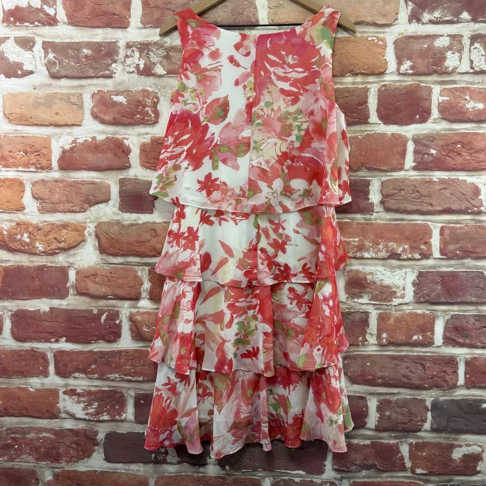 Vestido vintage SL Fashions para mujer 12 multicolor floral con volantes en capas popover Foto 2 de 4