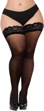 Plus Size Thigh High Stockings for Women – Black Lace Top Stay Up Sheer Thigh...