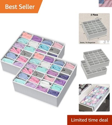 Versatile Gray 2 Pack Sock Organizer - 24 Cell Divider for Clutter-Free Drawers