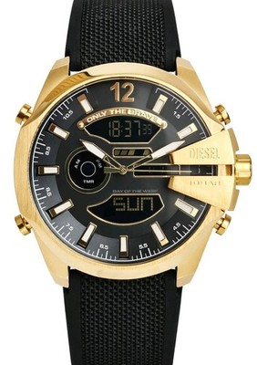 Diesel Mega Chief Uhr DZ4634 Herren Schwarz Goldfarben Analog Digital NEU OVP