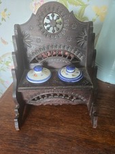 Antique French Provincial Wooden Spice Rack + 2 Lidded Faience Pots – Breton Fol