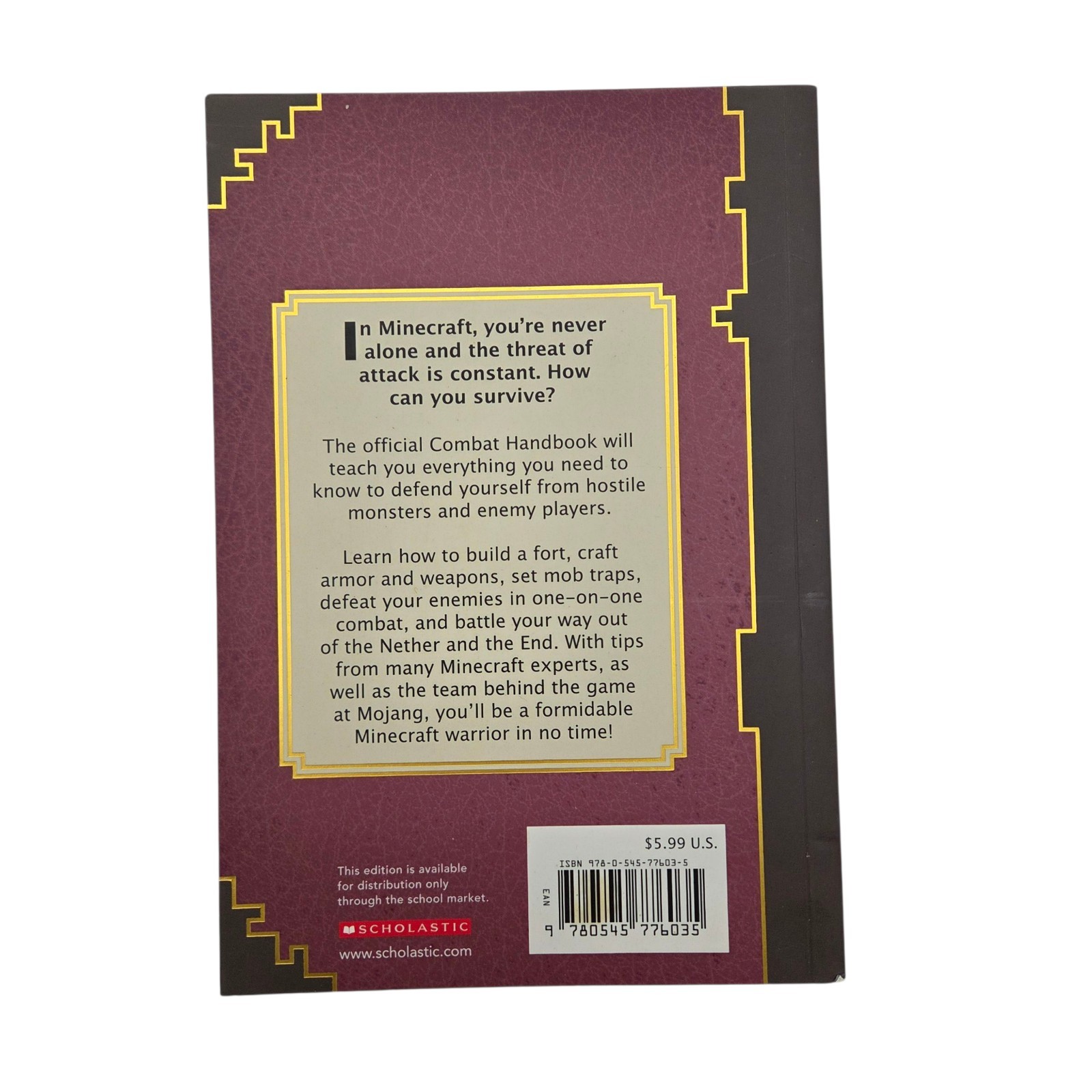 Minecraft Combat Handbook – An Official Mojang Book (2014, Scholastic) Used Good