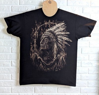 Handbemaltes NATIVE AMERICAN CHIEF T-Shirt Bleach Art Schwarz Unikat Tragbar XL