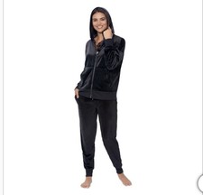 Felina VELOUR Ladies' 2-piece Hoodie Jogger Set NWOT BLACK Sz S