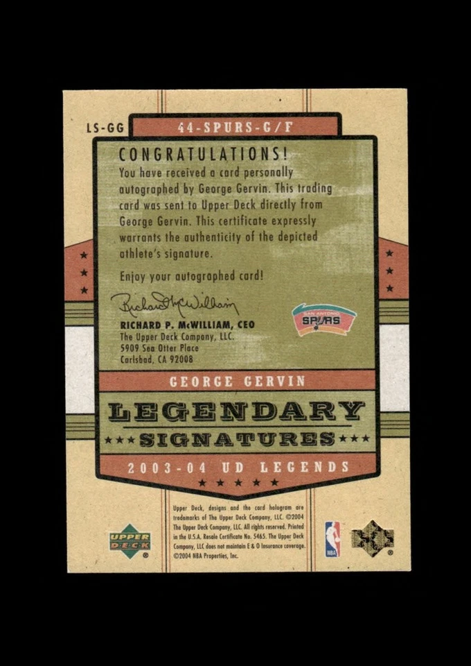 2003-04 UD Legends: #LS-GG George Gervin Auto NM-MT OR BETTER - Image 2 of 2