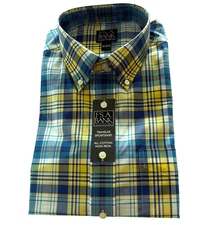 Jos. A. Bank  Traveler Collection Sportshirt Size Large LS Blue Yellow Plaid New