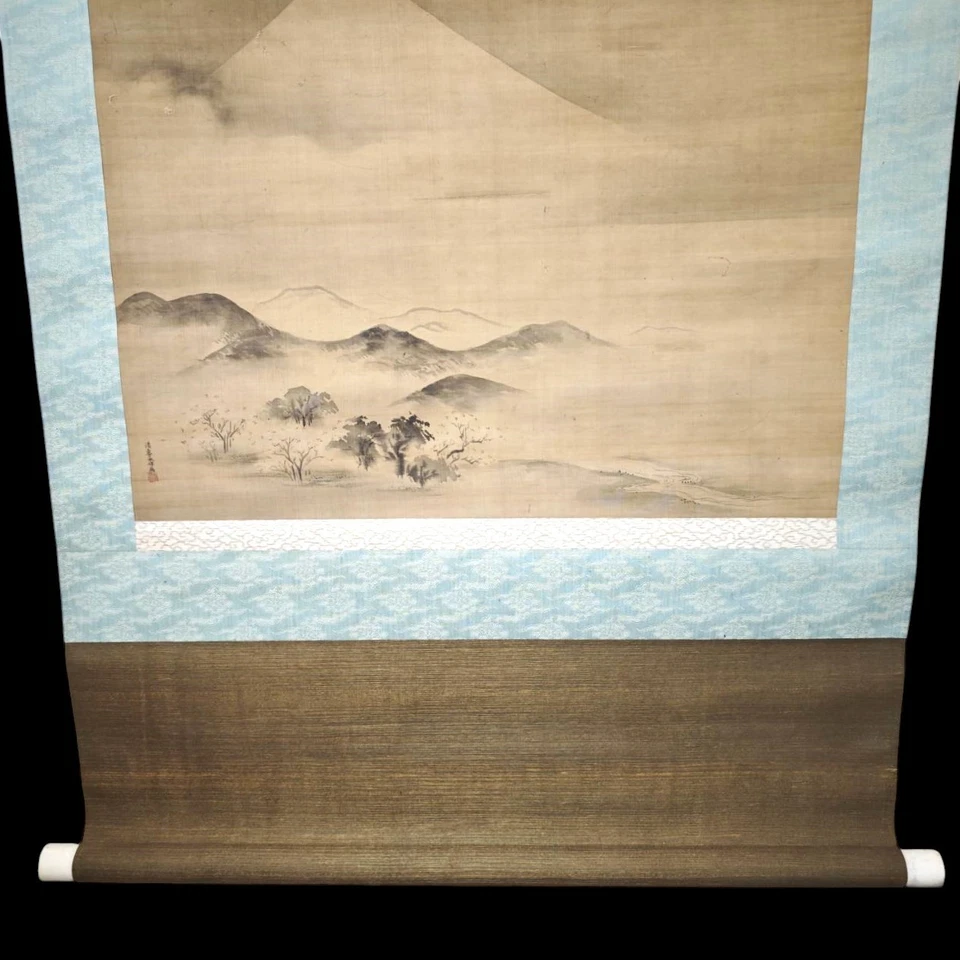 Antiguo pergamino colgante japonés Kakejiku tinta pintura montaje Fuji L:120 cm Foto 4 de 4