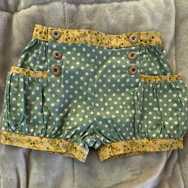 Matilda Jane Joanna Gaines Sailor Polka Dot Shorts Green Yellow Cotton Size 4