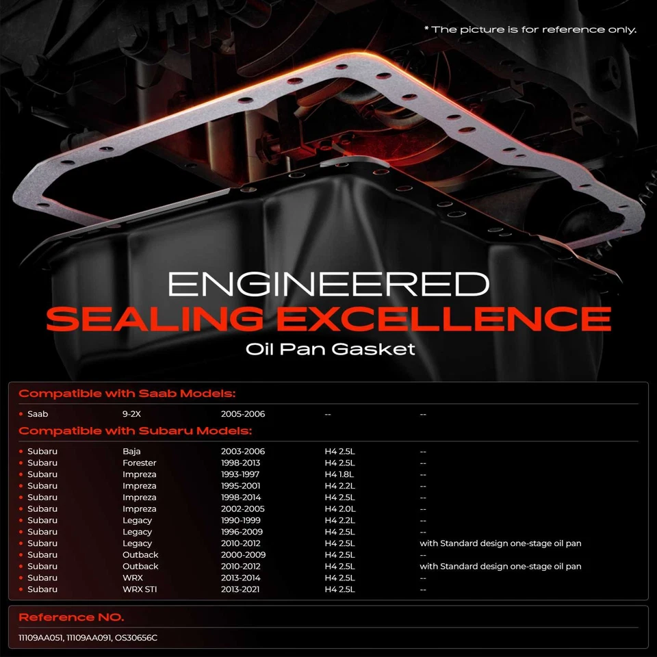 Conjunto de junta de panela de óleo do motor para Subaru Outback 00-12 Forester Impreza Legacy Saab - Imagem 2 de 4