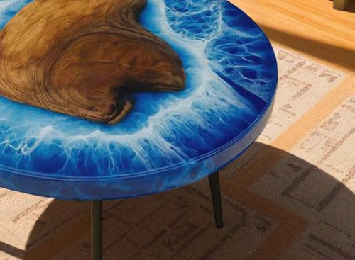 Round Ocean Wave Epoxy Table Top Handmade Epoxy Coffee Table Furniture Hotel Dec - Picture 4 of 11
