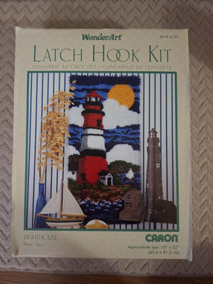 Caron Latch Hook Rug Kit Wonder Art #4122 Light House Complete. Started Already.