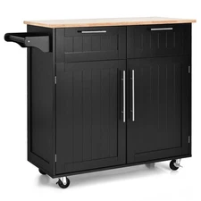 Island Heavy Duty Storage Trolley Cabinet Rolling Kitchen Cart Utility Black