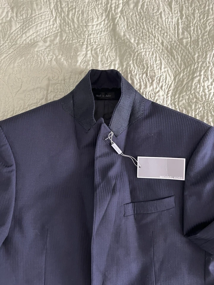 Michael Kors Para Hombre Azul Marino Negro Rayas Lana Chaqueta Pantalones Traje Talla 36S 29W 34L Foto 4 de 4