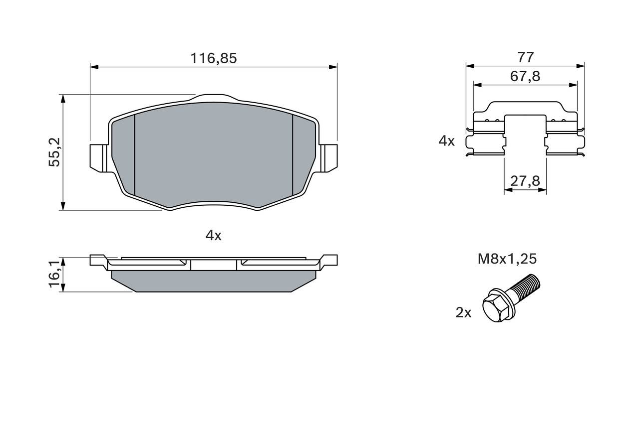 0 986 424 793 Bosch brake pad set, disc brake for Lancia