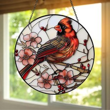 Red Cardinal Suncatcher Glass Window Decor Bird Art Gift