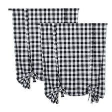 2 Pcs Tie Up Shade Buffalo Check Window Curtain Farmhouse Style Rod Pocket Ki...