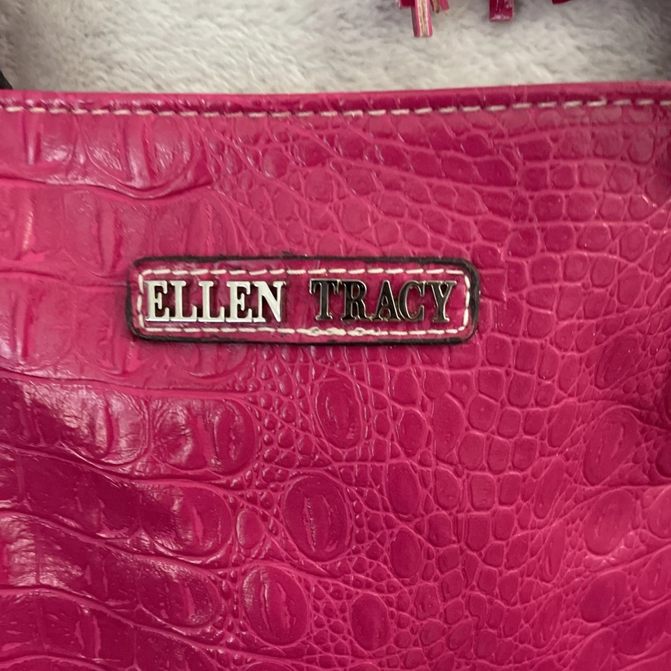 Bolsa tote feminina Ellen Tracy poliéster rosa quente falso jacaré zíper duplo - Imagem 2 de 4