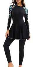 Womens Boyleg Two Piece Rashguard Padded Swimsuit UPF 50 Front Zip Surf Wetsuit