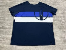 L-RL Active Top Womens 2X Blue Striped Short Sleeve Tee Cotton Blend Shirt