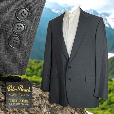 Palm Beach USA Made Blazer Jacket Mens 44L Gray Solid Wool Two Buttons