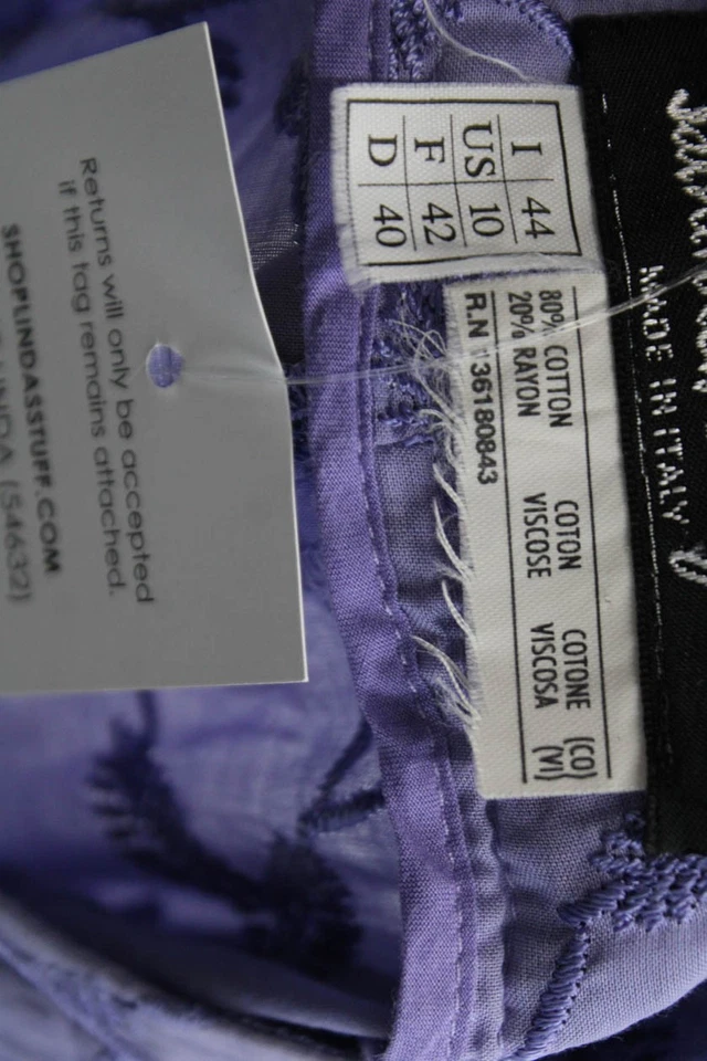 Pantalones Salvatore Ferragamo Mujer Algodón Helecho Bordados Pierna Ancha Púrpura Talla 10 Foto 4 de 4